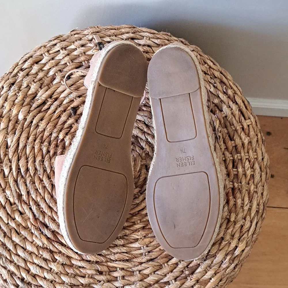 EILEEN FISHER Womens Nude/Blush Leather Elastic Lace Espadrille Wrap Sandals 7.5
